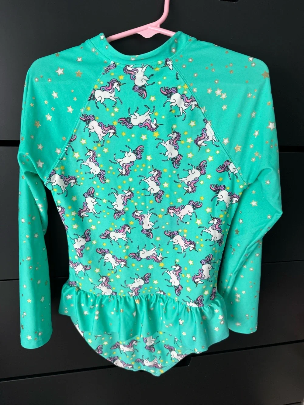 Kids' Teal Unicorn Long-Sleeve Rash Guard Swimsuit
